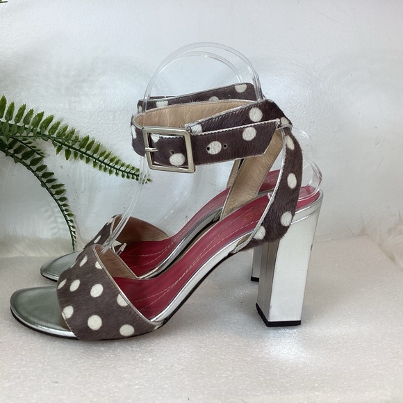 KATE SPADE NY POLKA DOT LEATHER PONY HAIR ANKLE STRAP SANDALS ITALY SZ 8 - Picture 4 of 14